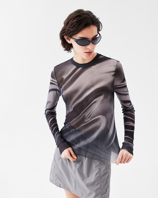 Smoky Sheer Mesh Long Sleeve Top