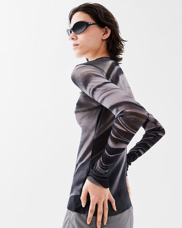 Smoky Sheer Mesh Long Sleeve Top