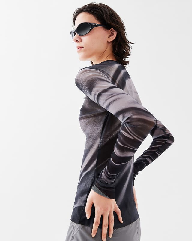 Smoky Sheer Mesh Long Sleeve Top