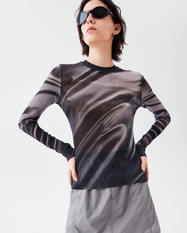 Smoky Sheer Mesh Long Sleeve Top