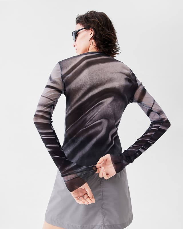 Smoky Sheer Mesh Long Sleeve Top