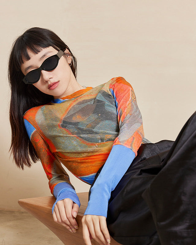 Abstract Mesh Long Sleeve Top