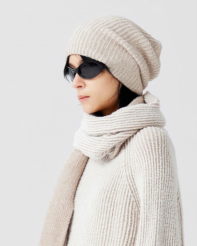 Artisan Beige Knit Beanie – Soft Textured Slouchy Winter Cap for Women and Men