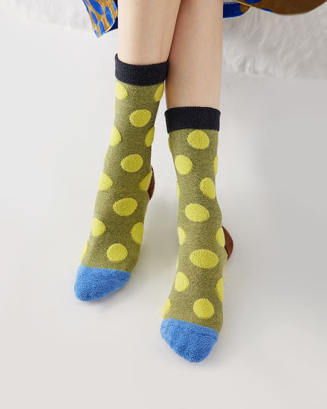 Retro Color-Block Polka Dot Crew Socks