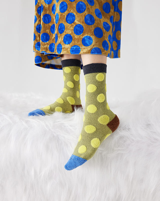Retro Color-Block Polka Dot Crew Socks