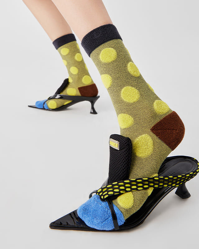 Retro Color-Block Polka Dot Crew Socks