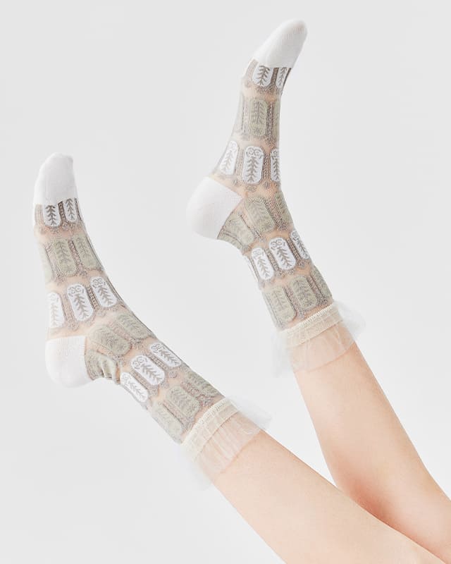 Botanic Pattern Sheer Crew Socks