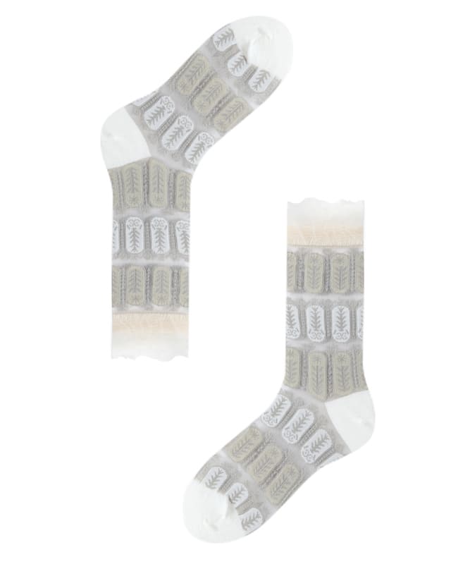 Botanic Pattern Sheer Crew Socks