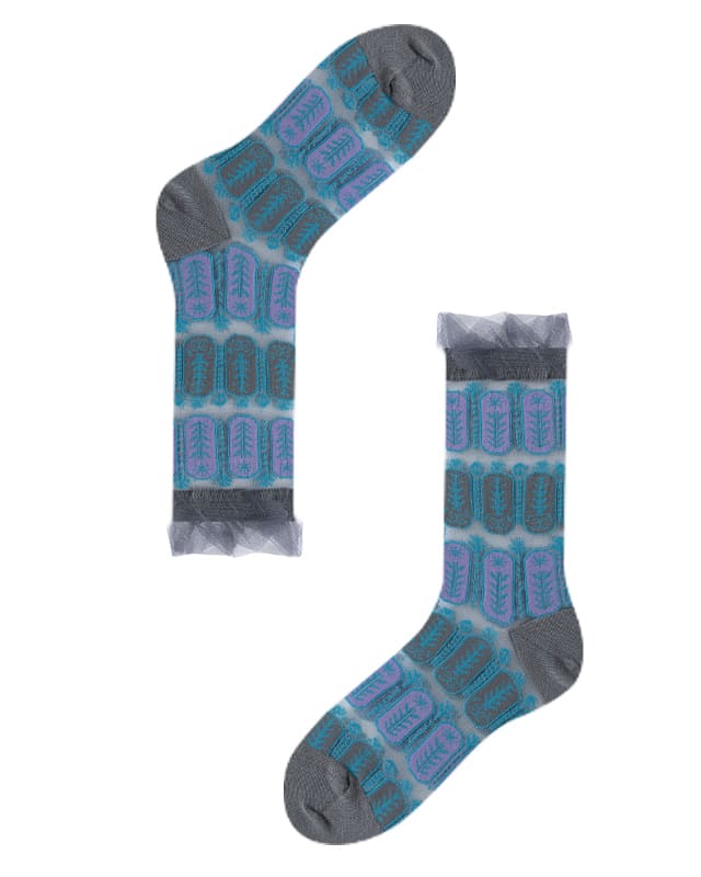 Botanic Pattern Sheer Crew Socks
