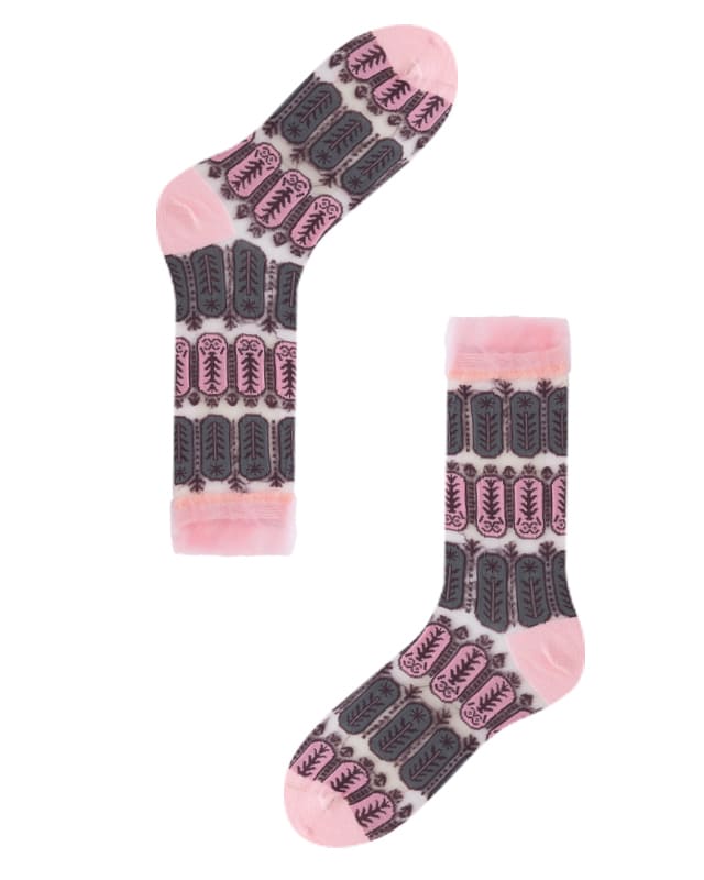 Botanic Pattern Sheer Crew Socks
