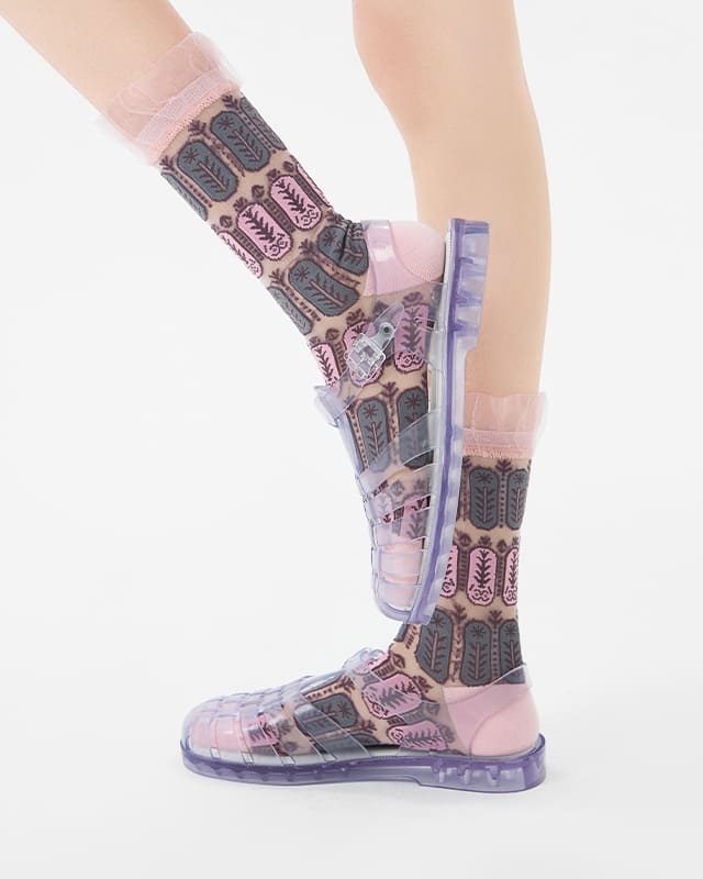 Botanic Pattern Sheer Crew Socks