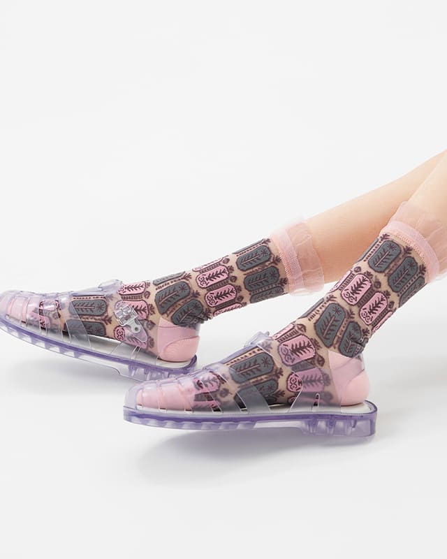 Botanic Pattern Sheer Crew Socks