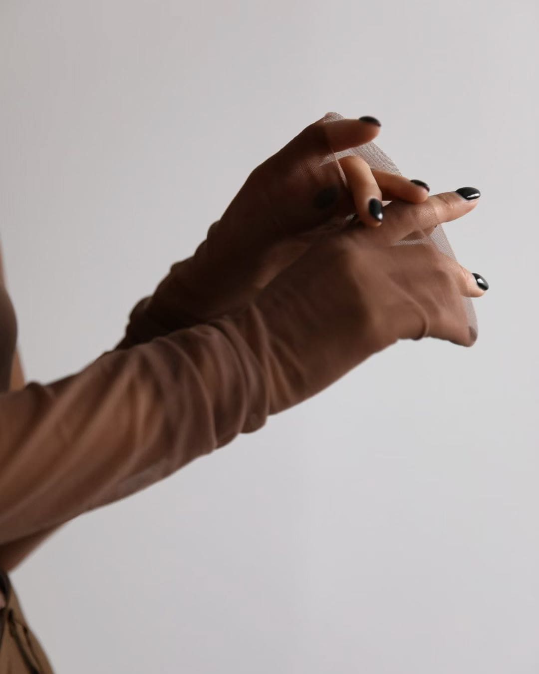 Sheer Mesh Mock Neck Top – Coffee Brown Long Sleeve See-Through Blouse