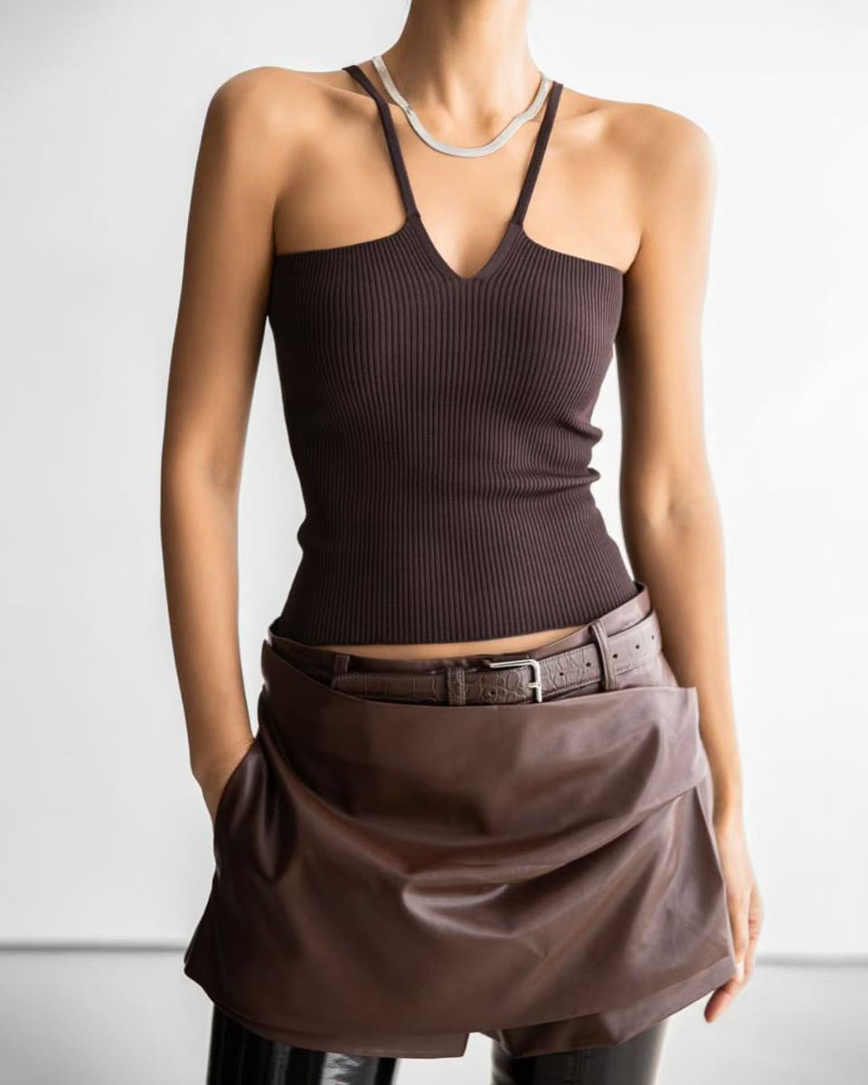 Paper Moon-Casual Brown Knit Tank Top – Minimalist Summer Cami