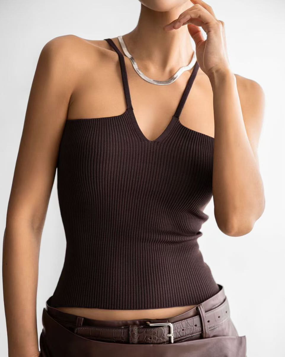 Paper Moon-Casual Brown Knit Tank Top – Minimalist Summer Cami