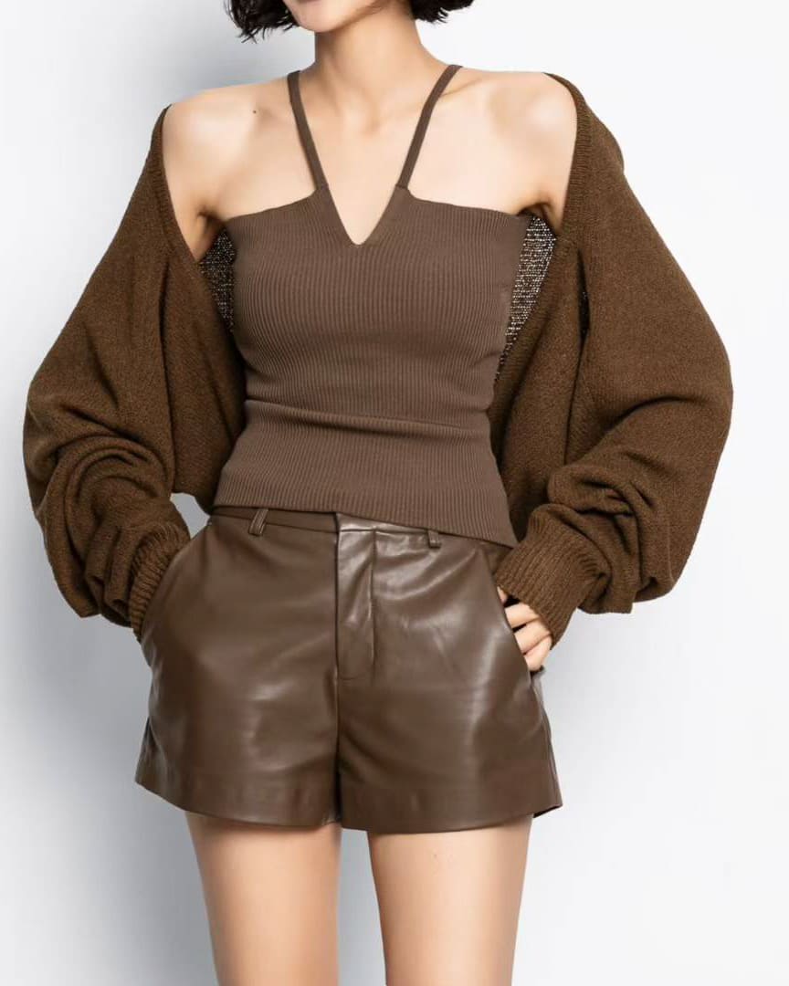 Paper Moon-Casual Brown Knit Tank Top – Minimalist Summer Cami