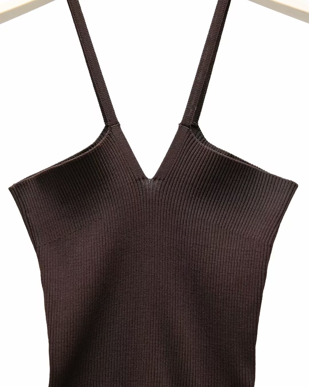 Paper Moon-Casual Brown Knit Tank Top – Minimalist Summer Cami