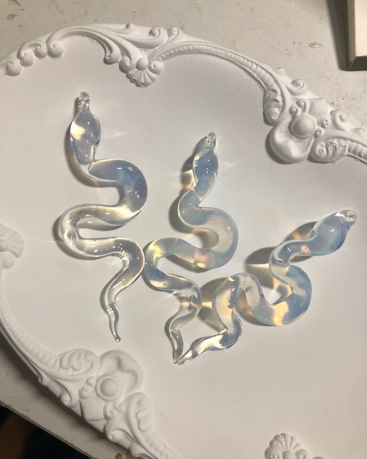 Opal Glass Snake Earrings, Y2K Serpent Threaders