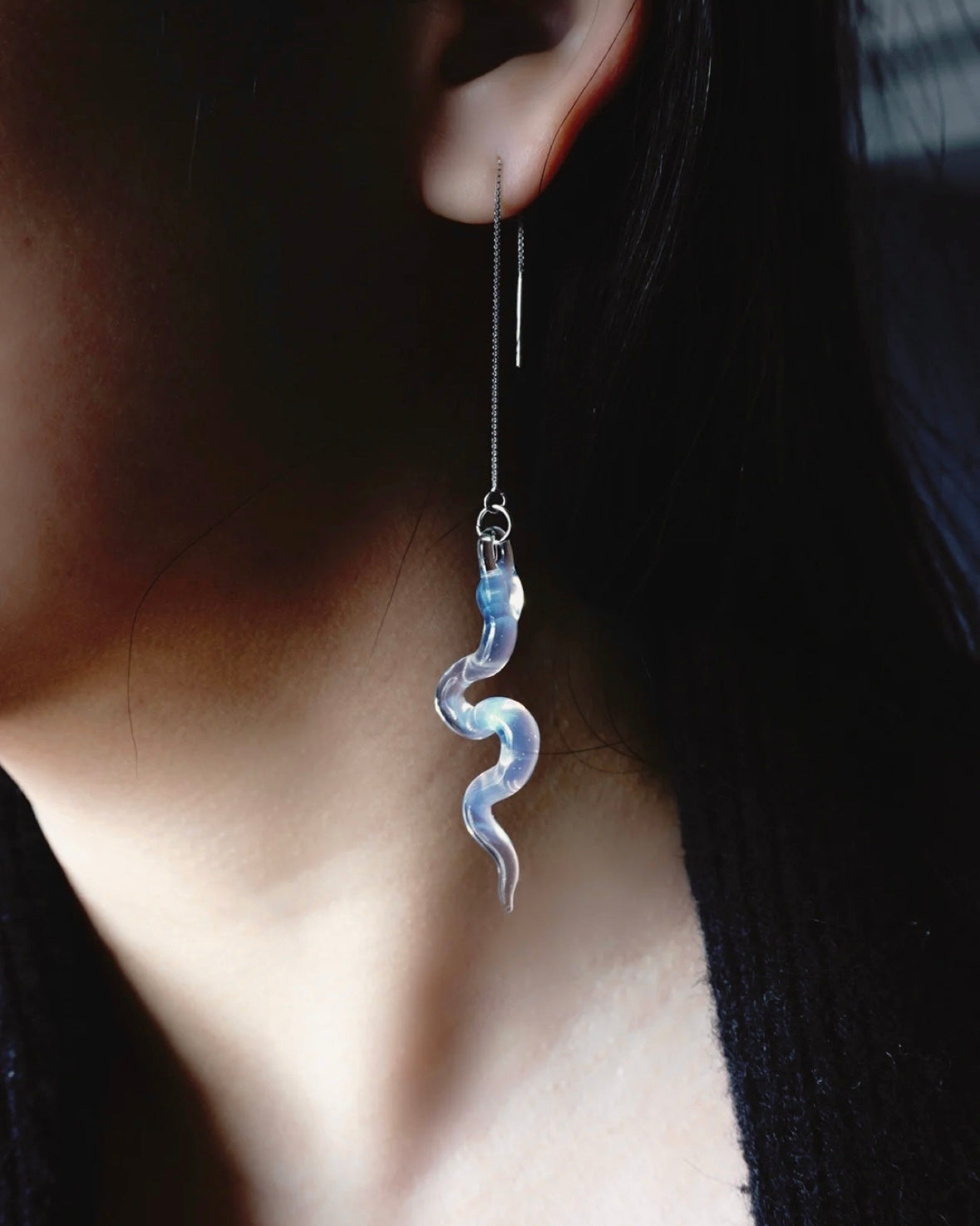 Opal Glass Snake Earrings, Y2K Serpent Threaders