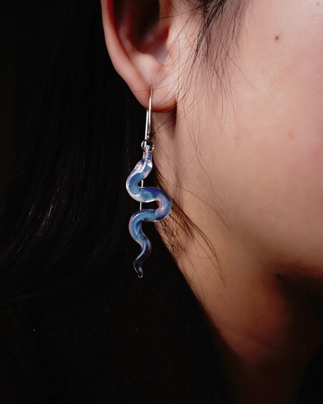 Opal Glass Snake Earrings, Y2K Serpent Threaders