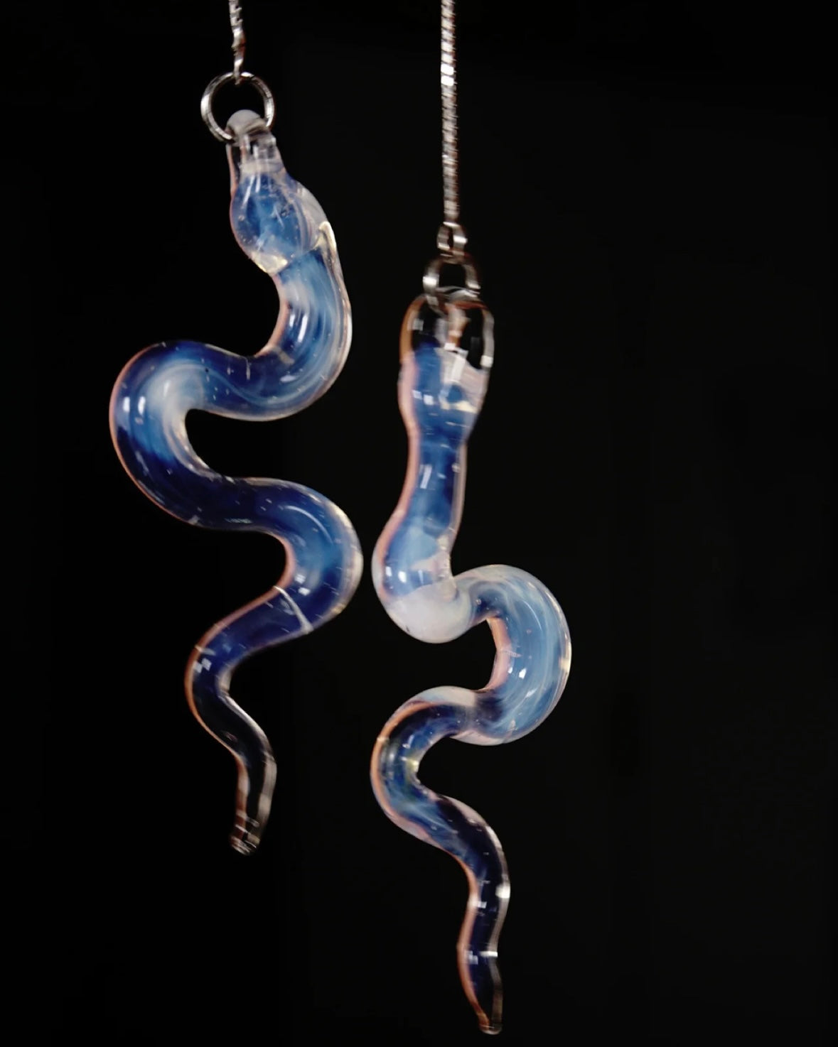 Opal Glass Snake Earrings, Y2K Serpent Threaders