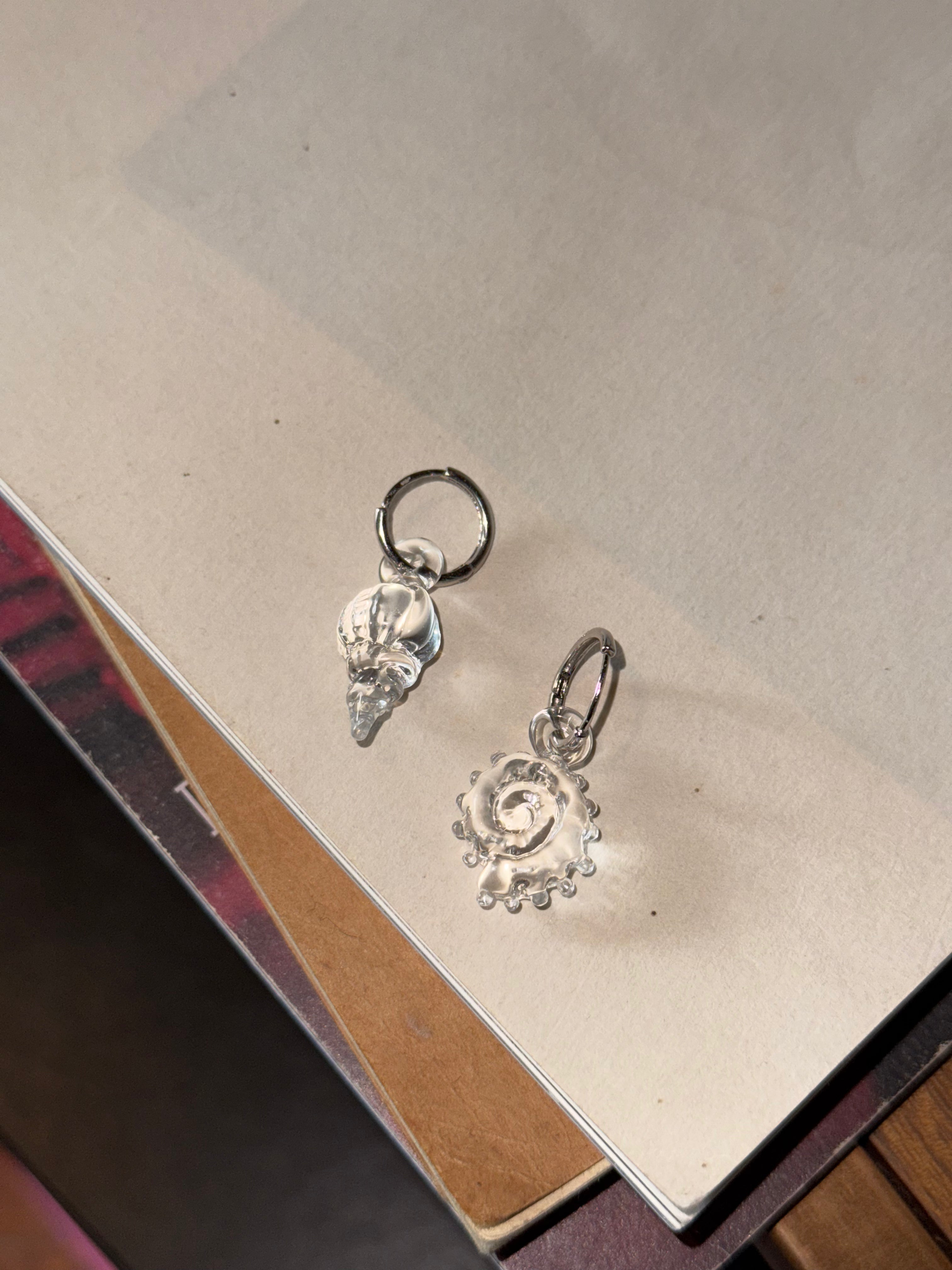 Clear Glass Seashell Drop Earrings