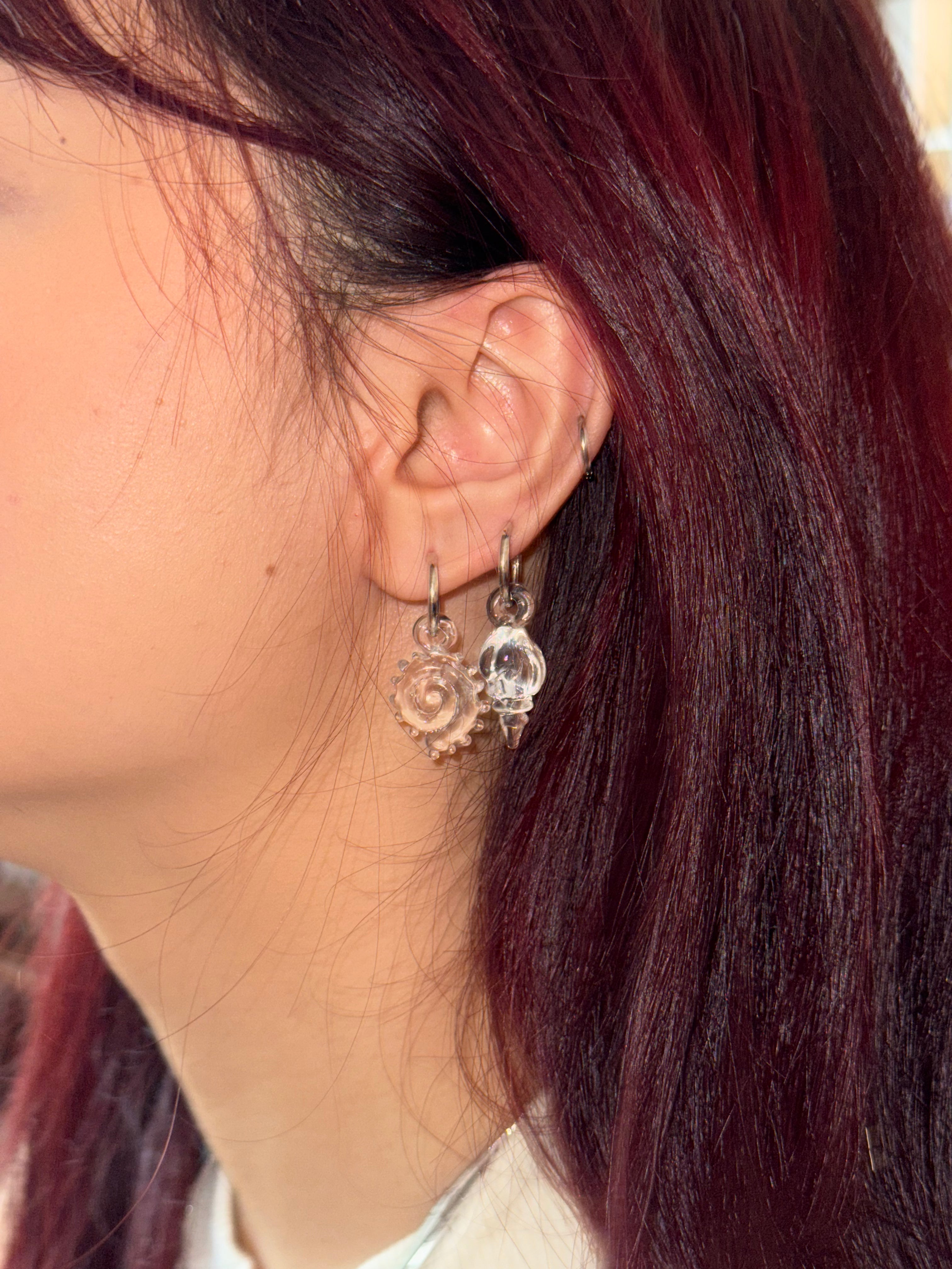 Clear Glass Seashell Drop Earrings