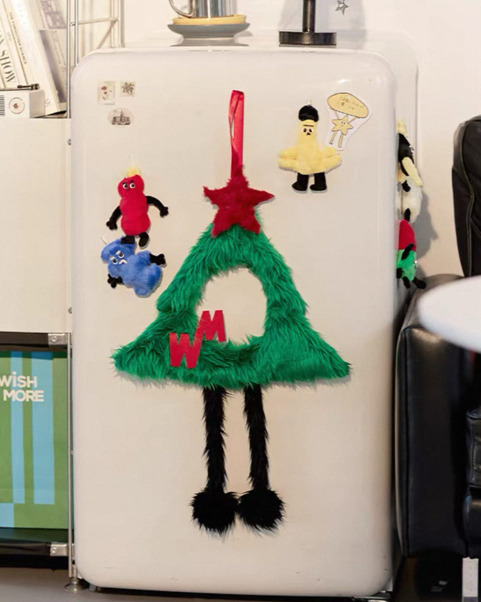 Fluffy Christmas Tree Door Wreath – Cute Furry Holiday Hanging Decor