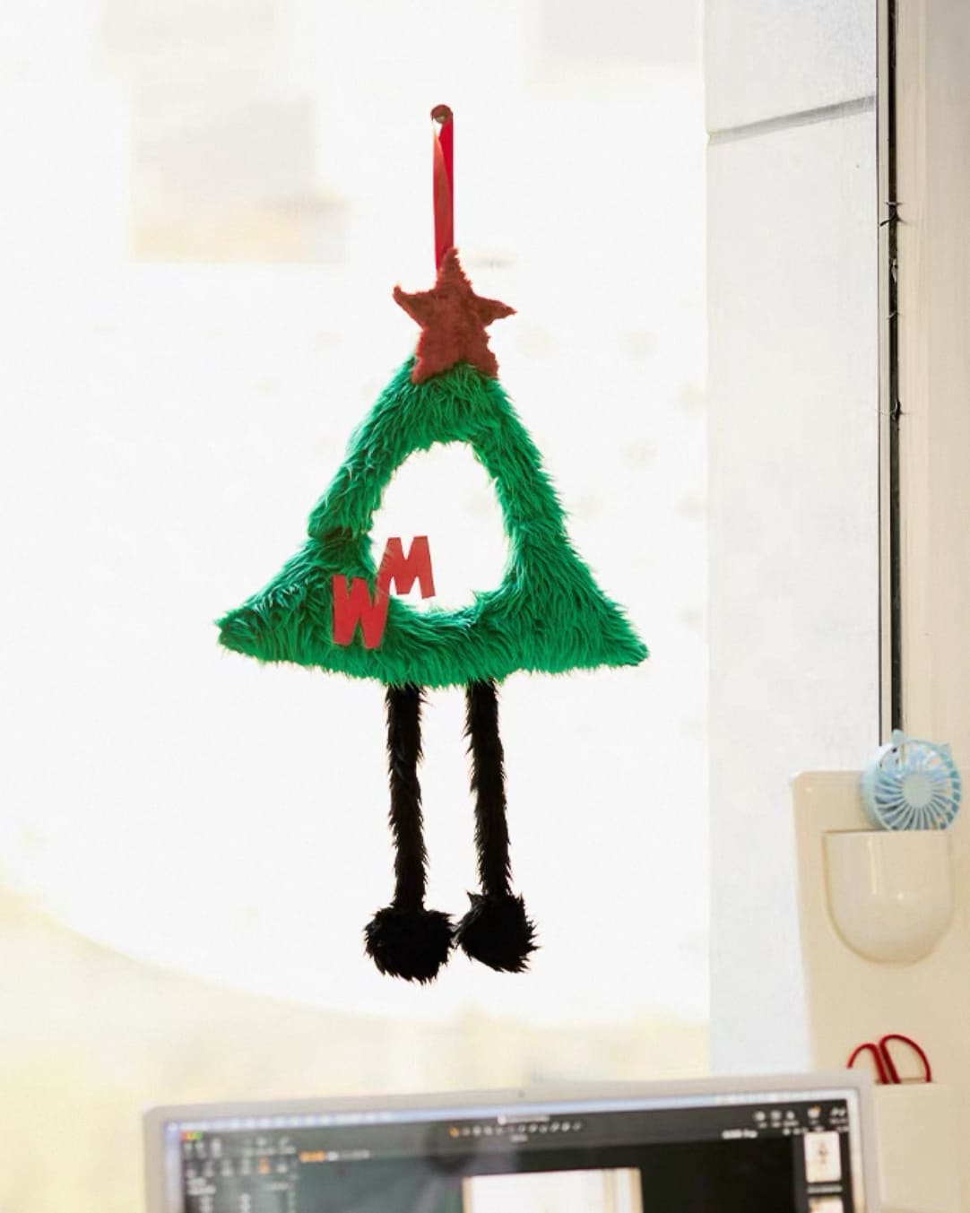 Fluffy Christmas Tree Door Wreath – Cute Furry Holiday Hanging Decor