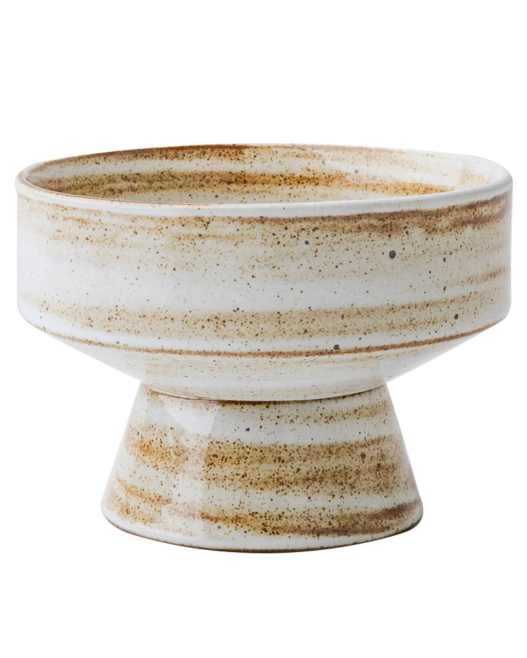 Handmade Ceramic Pedestal Bowl – Japanese Rustic Dessert & Fruit Dish