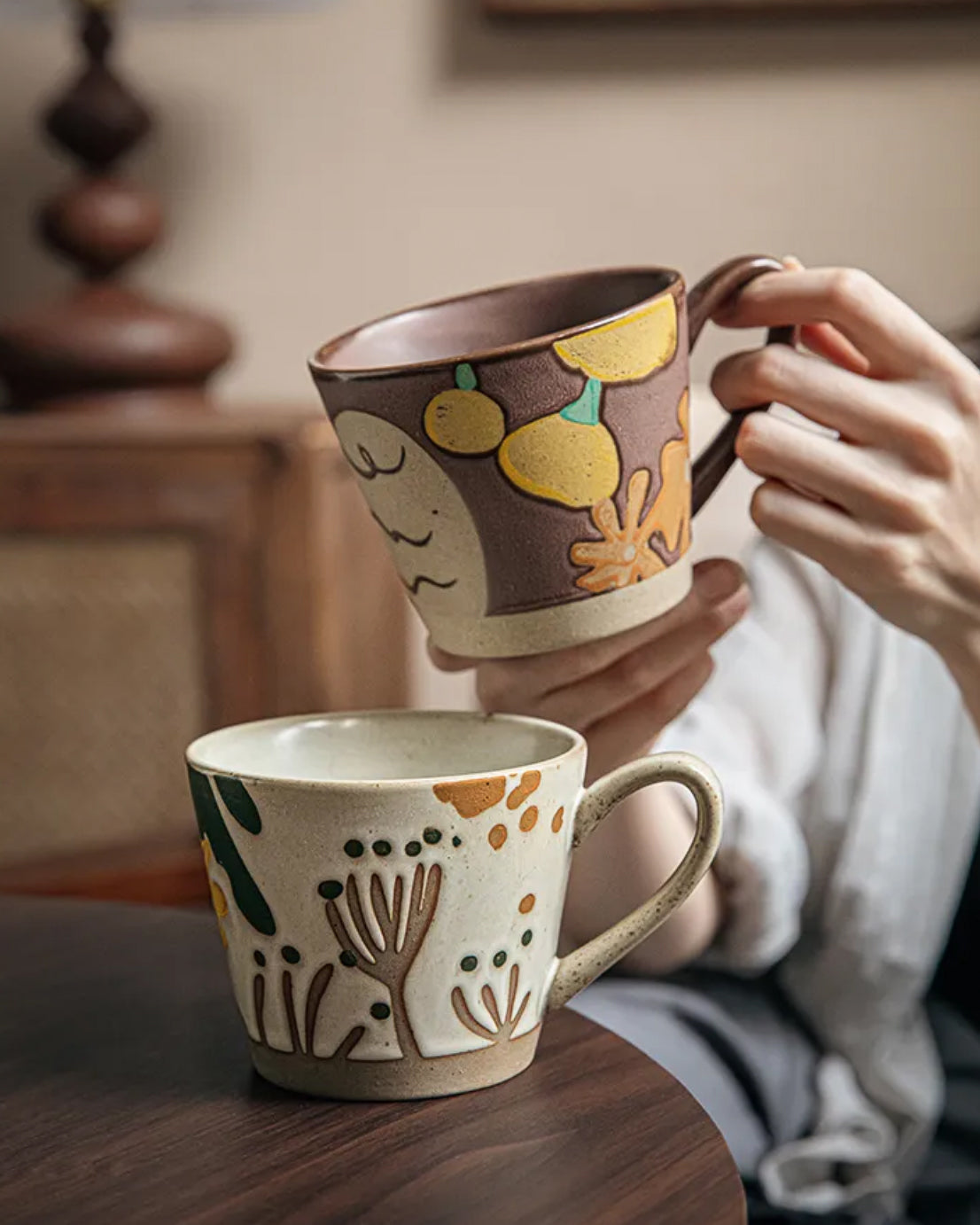 Vintage Hand-Painted Ceramic Mug – Floral Pottery Coffee Cup