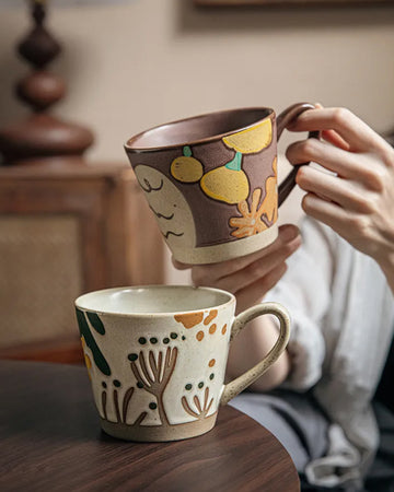 Vintage Hand-Painted Ceramic Mug – Floral Pottery Coffee Cup