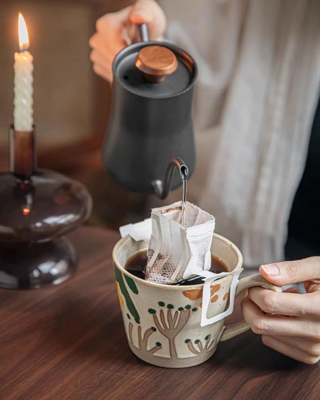 Vintage Hand-Painted Ceramic Mug – Floral Pottery Coffee Cup