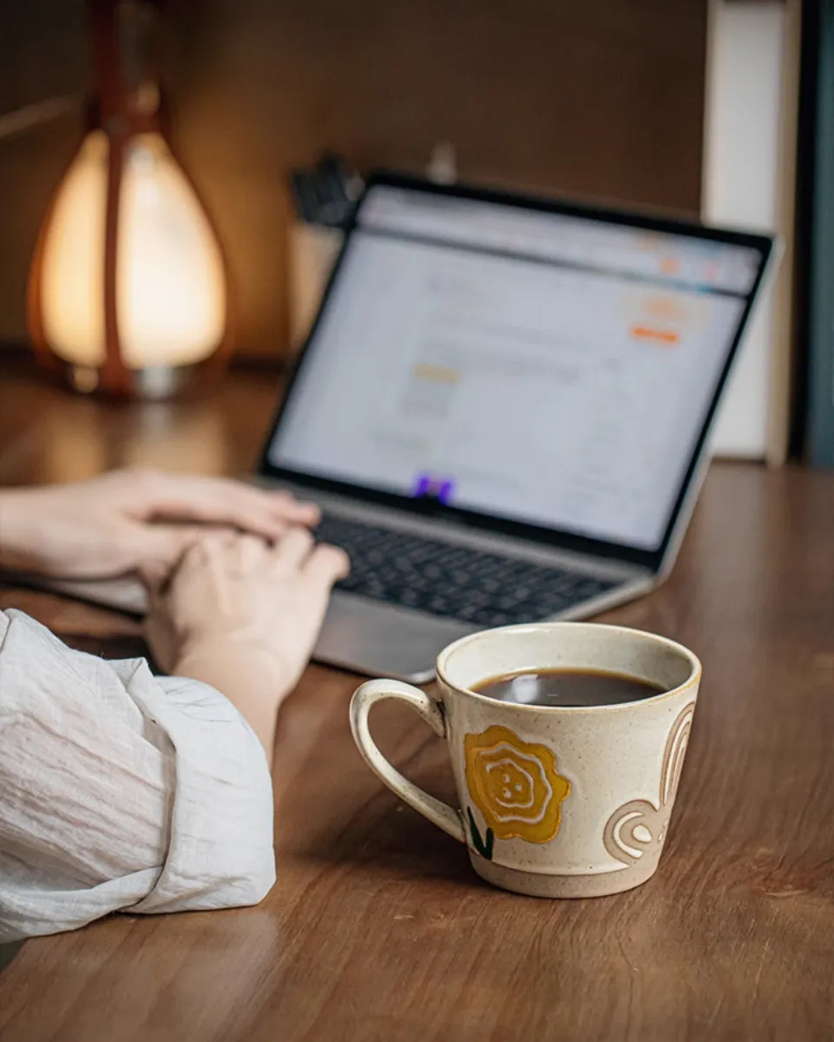 Vintage Hand-Painted Ceramic Mug – Floral Pottery Coffee Cup