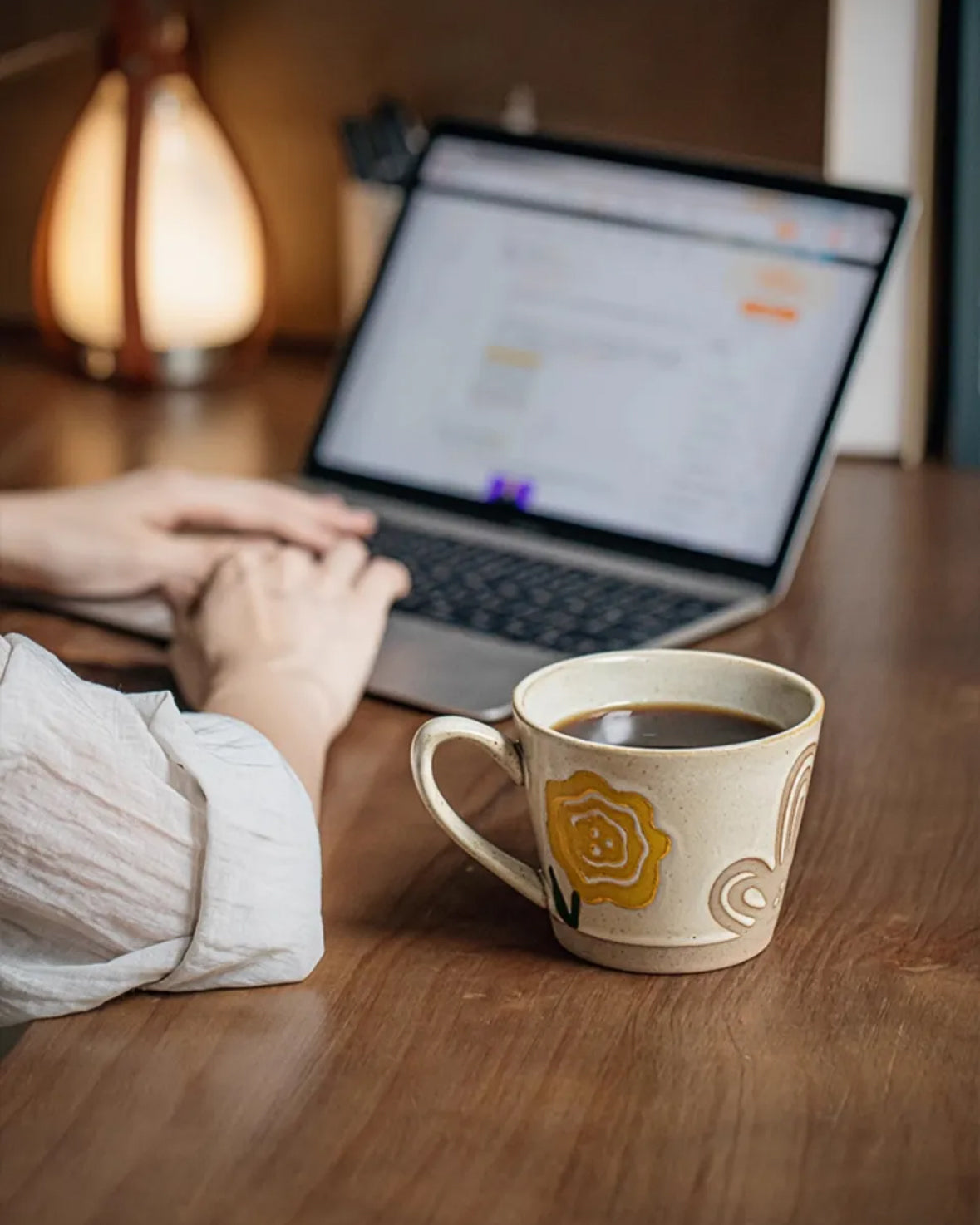 Vintage Hand-Painted Ceramic Mug – Floral Pottery Coffee Cup