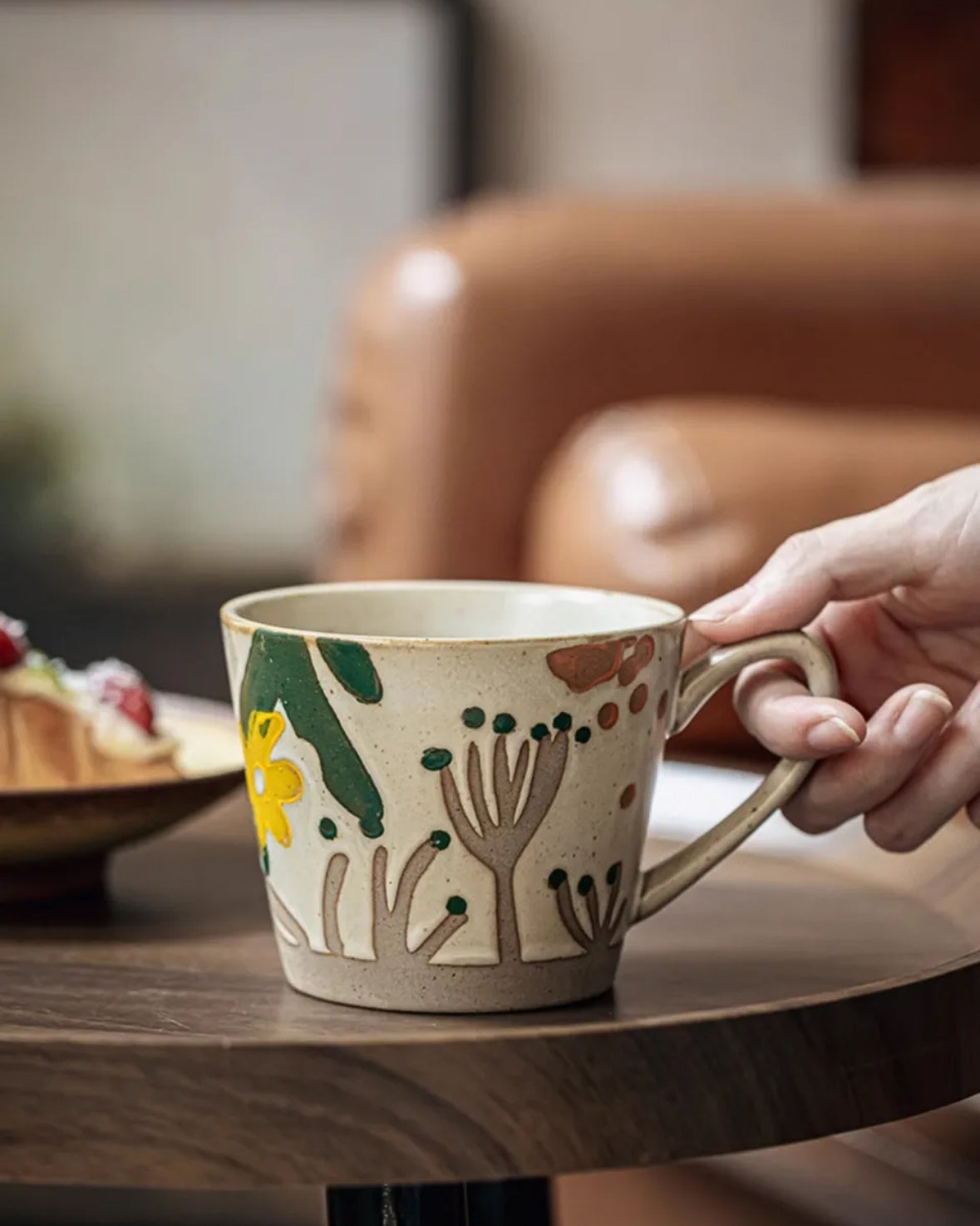 Vintage Hand-Painted Ceramic Mug – Floral Pottery Coffee Cup