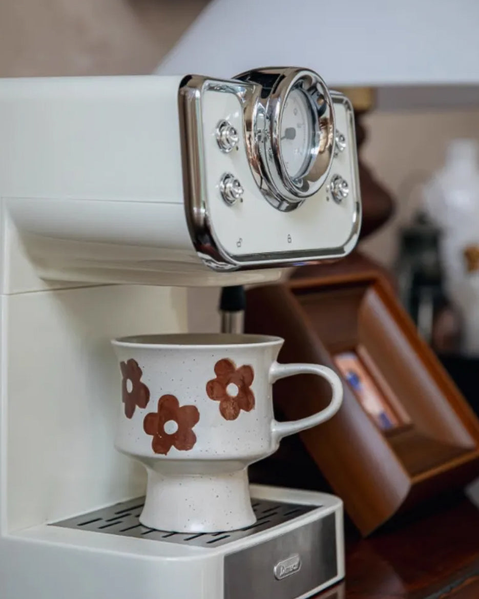 Handmade Vintage Ceramic Mug – Floral Pottery Pedestal Cup