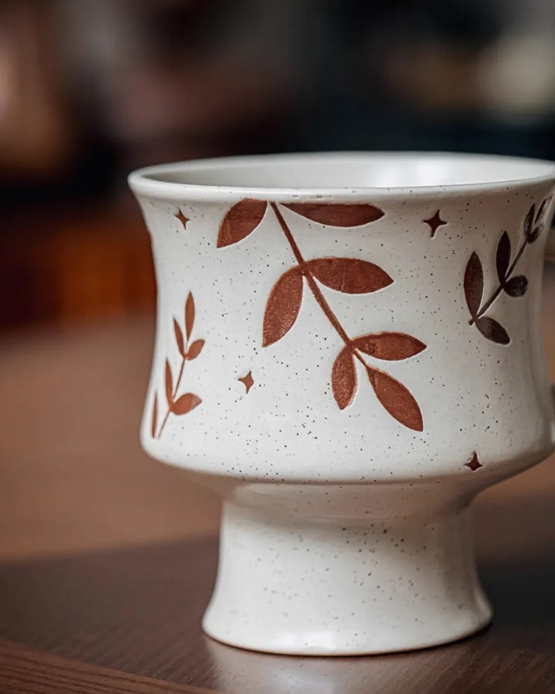 Handmade Vintage Ceramic Mug – Floral Pottery Pedestal Cup