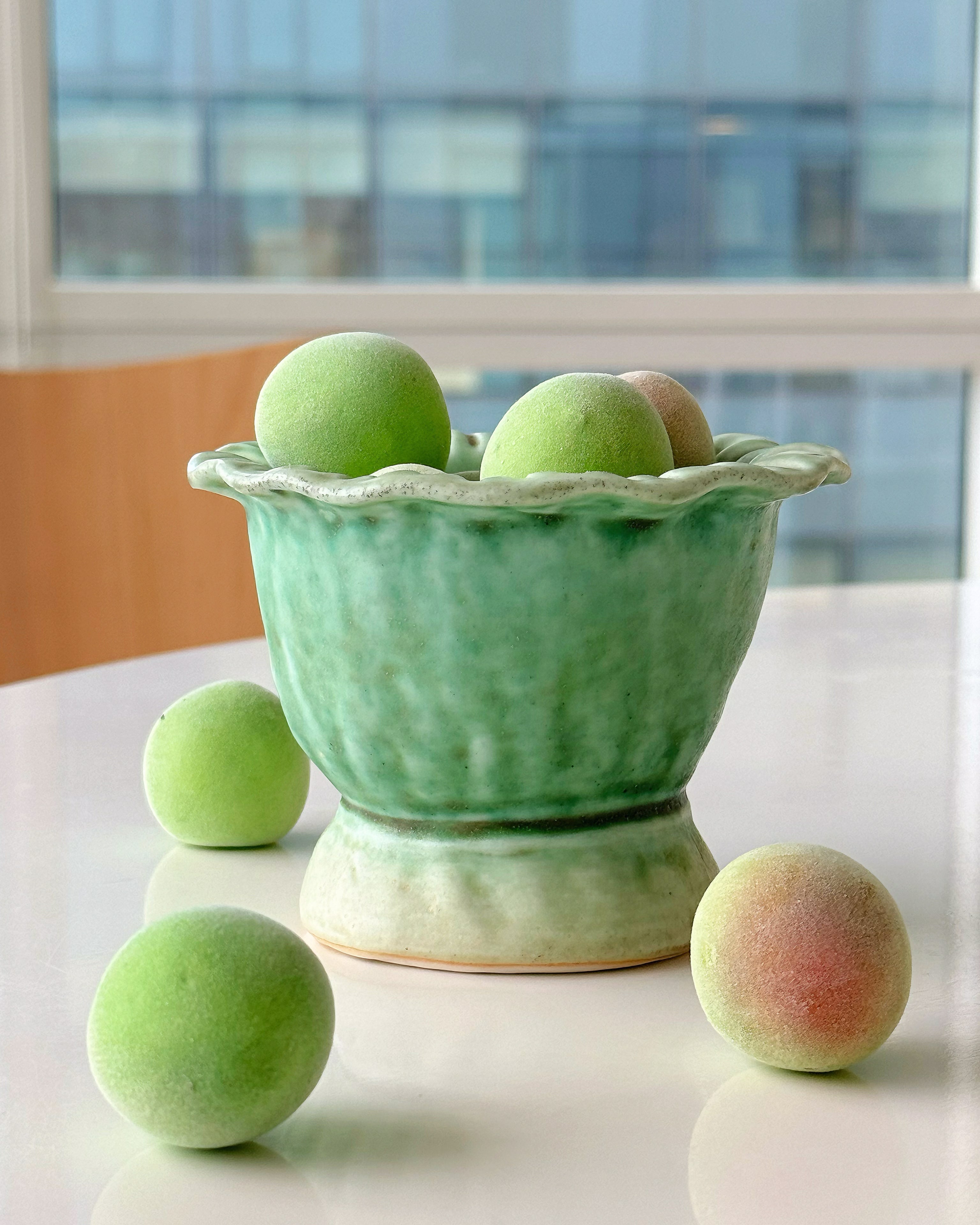 Handmade Ceramic Dessert Bowl – Soft Jade Glaze, Rustic Stoneware